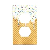 Cartoon Ice Cream Cone With Dripping White Glaze And Wafer Decor Print Light Switch Plate Cover Plastic Wall Plates (Single Gang Electrical Switch Duplex Outlet Cover)