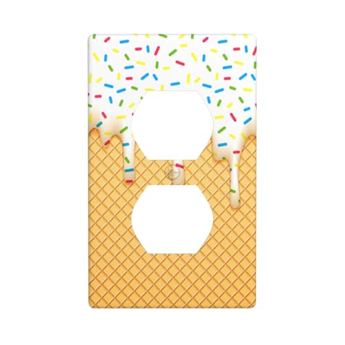 Cartoon Ice Cream Cone With Dripping White Glaze And Wafer Decor Print Light Switch Plate Cover Plastic Wall Plates (Single Gang Electrical Switch Duplex Outlet Cover)