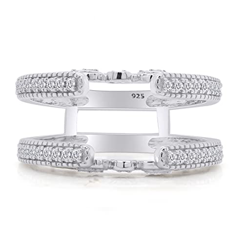 SAVEARTH DIAMONDS 1/3 ct. t.w Round Cut Lab Created Moissanite Diamond Millgrain Cathedral Enhancer Guard Ring In 14K Gold Over Sterling Silver Jewelry (G-H Color, 0.33 Cttw)2