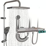 Thermostatic Shower System, Bathroom Shower Faucet Set with LED Digital Display, Shower Systems with Rain Shower Head, Handheld Set, Tub Spout, Bidet Sprayer, Bathtub Shower Combo Set (Grey2)