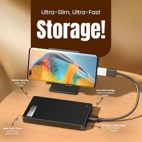 GAZELLE High-Speed 1TB Ultra Slim Portable External Hard Drive - 2-in-1 Type C & USB 3.0, Compatible with PC, Mac, Laptop, PS4, Xbox, iPad, Tablet, Mobile (Black) - 1 Year Warranty - 3