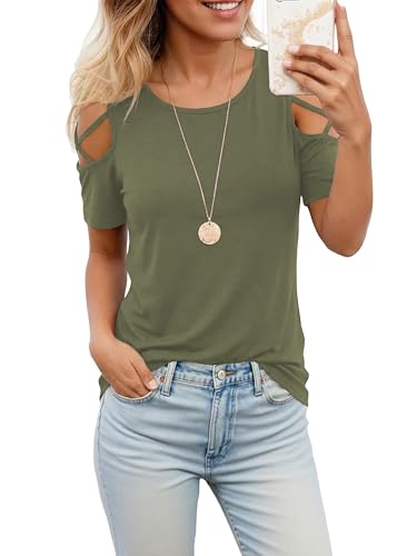 Image of Jar of Love Women's Summer Tops Short Sleeve Cold Shoulder Tops T-Shirts for Women Spring Summer Tops Loose Fit Tunic 2026