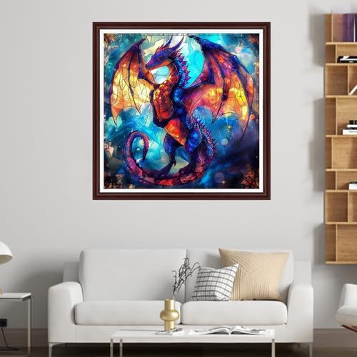 Image of Dooxvey Counted Cross Stitch Kits for Adults 11CT Printed Cross-Stitch Patterns Cross Stitching Embroidery Kit Stamped or Counted Needlepoint Kits-Colorful Dragon 18x18 inch