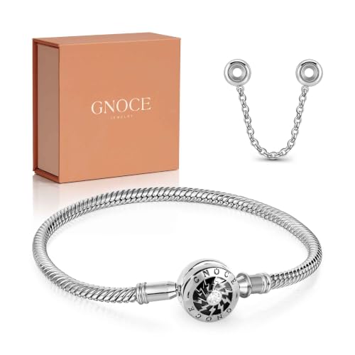 Image of GNOCE Charm Bracelet S925 Sterling Silver Black /Rose Gold /Gold Plated DIY Snake Chain The Moment I Meet You Basic Charm Bracelet Bangle with Clasp