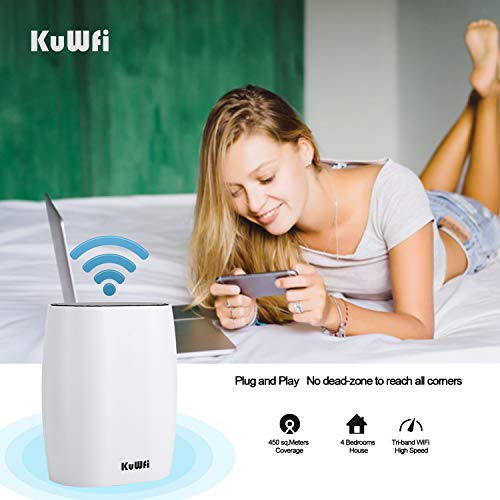 Kuwfi Whole Home Mesh Wifi System 3-Pack Ac3600 High Speed Seamless Roaming Wifi Network Dual Band 2.4G&5.8G Router For Whole Home Coverage #TOP1