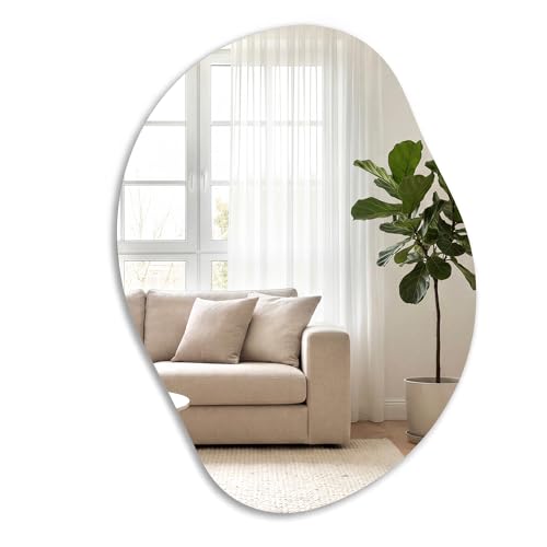 SONGMICS Asymmetrischer Spiegel unregelmäßiger Wandspiegel blütenblattförmiger Spiegel 60 x 45 cm dekorativ Rahmenlos für Eingangsbereich Schlafzimmer Badezimmer LWM020BD01