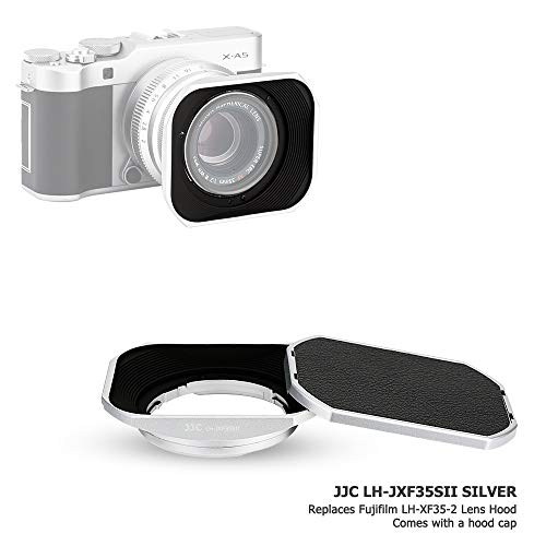 Jjc JW-LH-JXF35SII SILVER Silver Square Metal Lens Hood Shade W/Cover Cap For Fujifilm Fujinon Xc 35Mm F2 & Xf 23Mm / 35Mm F2 R Wr Lens On X-Pro3 X-Pro2 X-Pro1 X-T4 X-T3 X-T2 X-T1 X-T30 X-T20 X-T10 X-E3 Replace Fuji Lh-Xf35-2 thumb #1