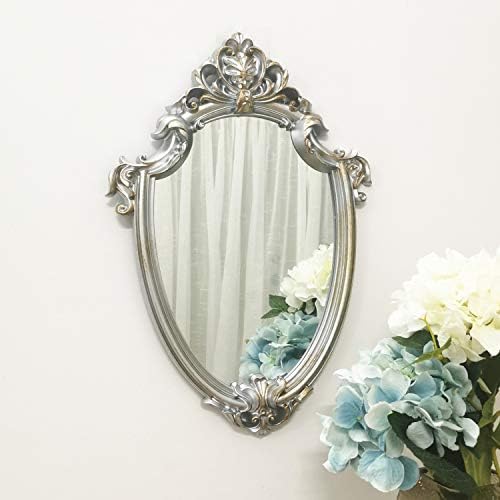 Yash Decorative Wall Mirror, Vintage Hanging Mirrors for Bedroom Living-Room Decor,, 11”x 16.5”, Antique Silver