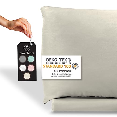 pure shores - Ropa de cama de 135 x 200 cm, juego de ropa de cama 100 % algodón | Öko-Tex, cremallera | 1 almohada de 80 x 80 | beige