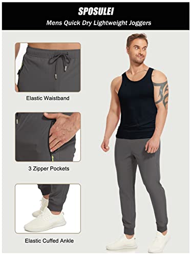 Sposulei Athletic Joggers For Men Jogging Sweatpants With Pockets Lightweight Running Workout Track Pants Quick Dry Elastic Waist Gym Tapered Sweat Pants Golf Darkgrey L #TOP4