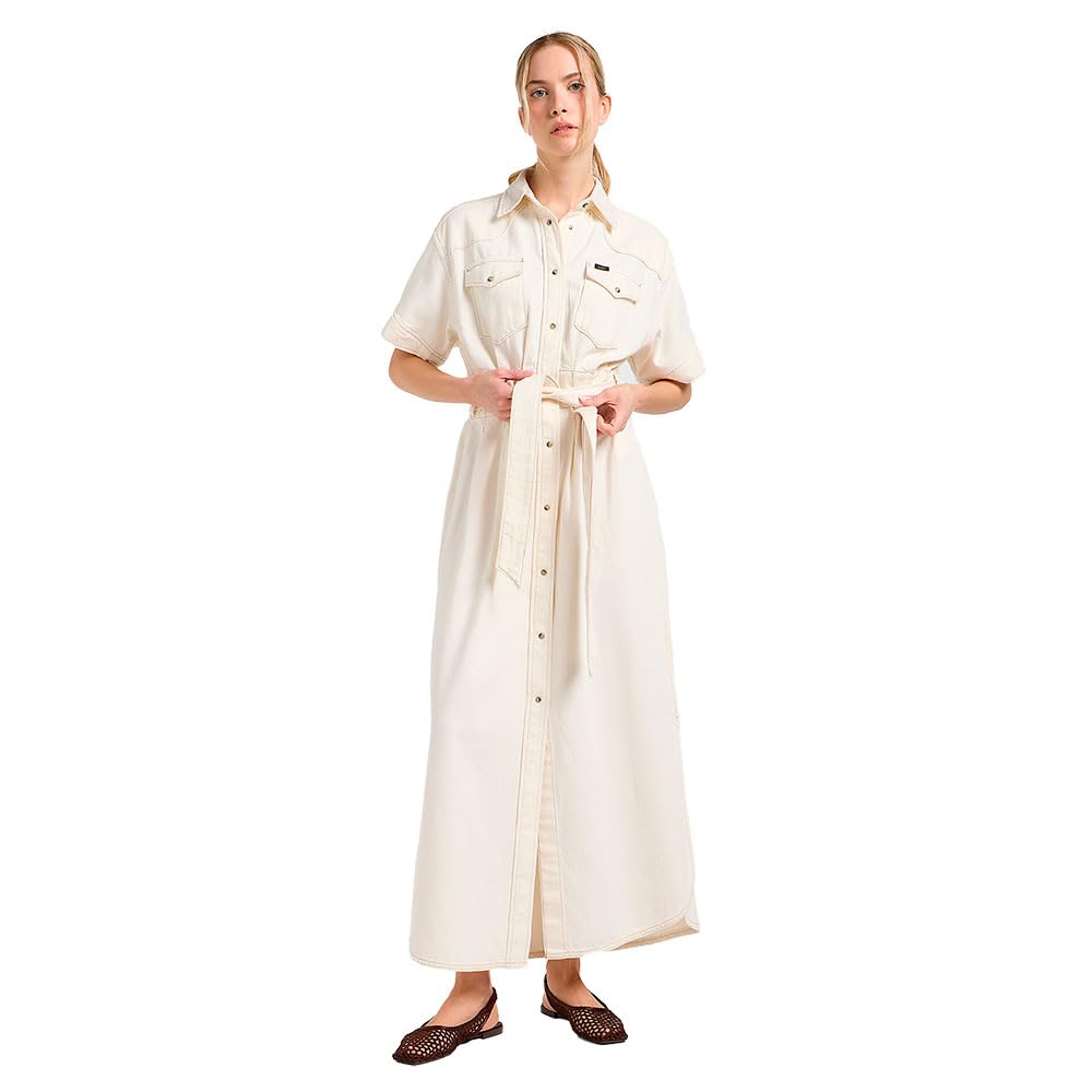 Lee Women's SS Maxi Western Casual Dress, Ecru, S