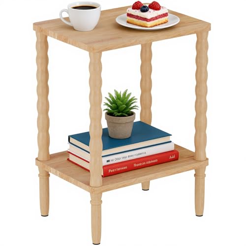 pikpuk Solid Wood Side Table, Small Retro End Table, Narrow Couch Side Table with Storage Shelf, Skinny Bedside Table Nightstand for Small Space, Bedroom, Living Room, Farmhouse, No-Tool Assembly.
