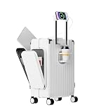 feilario 20in Aluminum Frame PC Carry On Luggage Tri-Zone Access Hard Shell Brake Wheels Suitcase with Cup Holder, Phone Holder, TSA Approved Lock (White, 22.4")