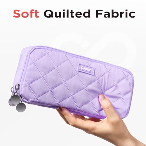 Image of Sooez Large Pencil Case Pouch, Extra Big Pencil Bag with 8 Compartments, Pen Bag Wide Opening, Soft Quilted Pencil Pouch Organizer with Zipper, Portable Pencil Case for Teen Girls, Purple