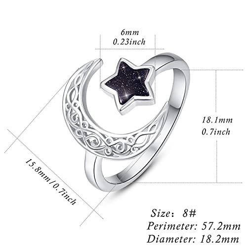 Dreamboat Moon Star Ring Adjustable Open Size 7-9 S925 Sterling Silver Blue Sandstone Star And Crescent Moon Rings Gemstone Moon Jewelry Birthday Gifts For Women Girls Mom Wife #TOP2