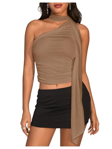 Image of RoseSeek Women's Y2K Leopard Polka Dots Halter Asymmetrical Neck Crop Tops