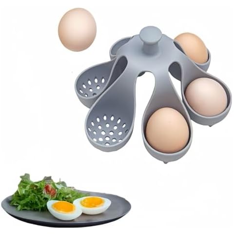 ZXiaJUMCR Silicone Egg Boiler Rack, Freestanding Egg Boiler, Egg Boiler, Egg Cooker, Hard Boiled Egg Boiler, Storage and Egg Rack, Holds 6 Eggs, Kitchen Silicone Egg Boiler Gadget, Gray Cover
