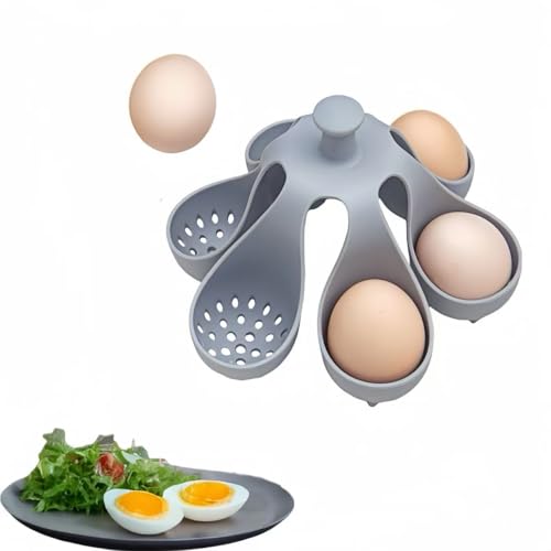 ZXiaJUMCR Silicone Egg Boiler Rack, Freestanding Egg Boiler, Egg Boiler, Egg Cooker, Hard Boiled Egg Boiler, Storage and Egg Rack, Holds 6 Eggs, Kitchen Silicone Egg Boiler Gadget, Gray