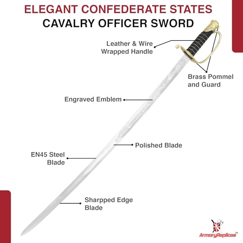 Armory Replicas™ - Commemorative Replica US Calvary Officer Saber - Forged Carbon Steel Decorative Collectible Engraved Civil War Sword w/Metal Scabbard