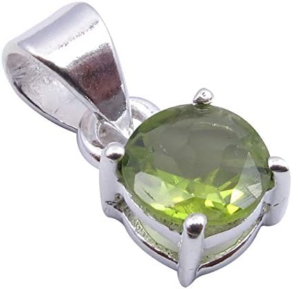 925 Solid Silver Peridot August Birthstone Necklace Pendant 0.6"