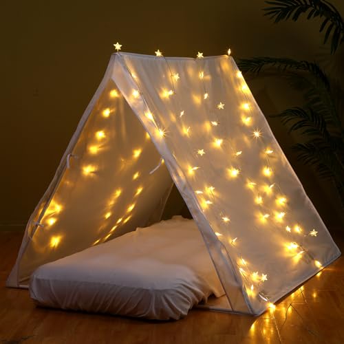 Halloscume HALLOSCUME-FITTED SHEETS-CVDHC791361 2 Pack Kids Teepee Sleepover Tent Bulk With Light String & Inflatable Airbed White Fitted Sheets, Washable Foldable Toddler Play Tent For Kids Slumber Party Girls Boys Indoor Outdoor thumb #3