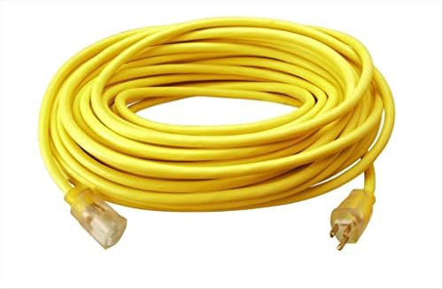Southwire 25890002 2589SW0002 Outdoor Cord-12/3 SJTW Heavy Duty 3 Prong Extension Cord, Water Resistant Vinyl Jacket, for Commercial Use and Major Appliances, Foot, Yellow, 100 Feet, Ft