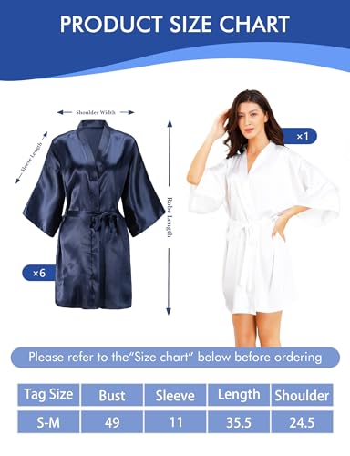 Image of EPLAZA 7Pcs Bride Bridesmaid Robe Set women satin robe Wedding Bridal Party | Soft Satin Silk, Short Sleeve, Lightweight breathable, Fits 100-150lbs, Gifts for wedding day bachelor party