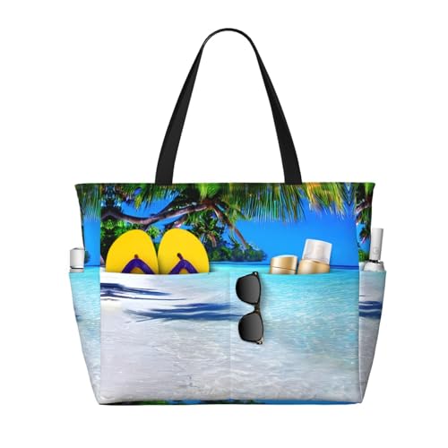 Grand sac de voyage étanche pour la plage et les vacances imprimé tropical sable blanc et mer