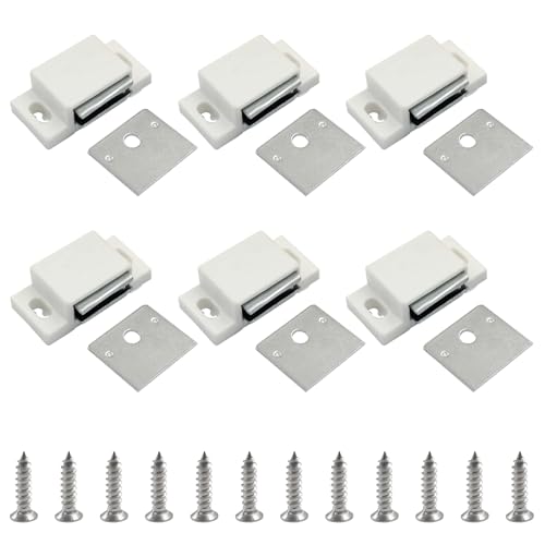 Litoexpe 12 PCS Magnetic Door Catch White, Heavy Duty Single Magnetic Catch 15lb Cabinet Magnetic Catch with Screws, Magnetic Catch for Cupboard Kitchen Bathroom Closet Closures Cabinet