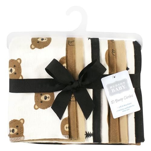 Image of Hudson Baby Unisex Baby Cotton Poly Flannel Burp Cloths, Brown Bear 10 Pack, One Size