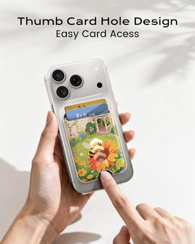 Image of Magnetic Mag-safe Wallet Cell Phone Card Holder for Phone Case with Mag-Safe, Stronger Magnetic RFID Leather Stick on Phone Wallet Compatible with iPhone 17 /16 /15 /14 /13 /12 Series,Sunflower Color