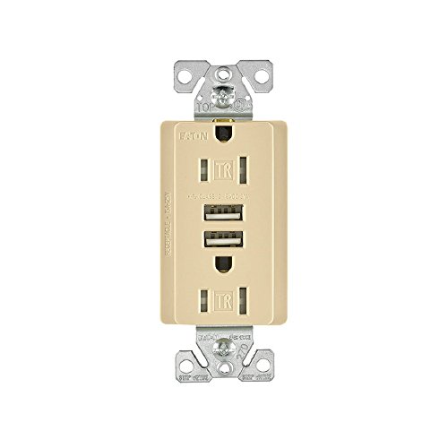 Eaton Tr7755V-Box 15 Amp 125V Combination Usb 3.1A Charger With Duplex Receptacle, Ivory #TOP4