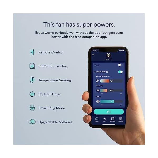 SNOOZ Breez 2-in-1 Smart Bedroom Table Fan & White Noise Machine - Smooth, Powerful Air - Adjustable White Noise - Remote Control, Scheduling, & Smart Features via App - Image 6