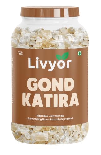 Image of Livyor Pure Gond Katira - 1kg | Edible Gum | Tragacanth | Kathila Gum Dried Gum | High Colling Properties Herbel Food | 100% Natural Super food | Pack of 1