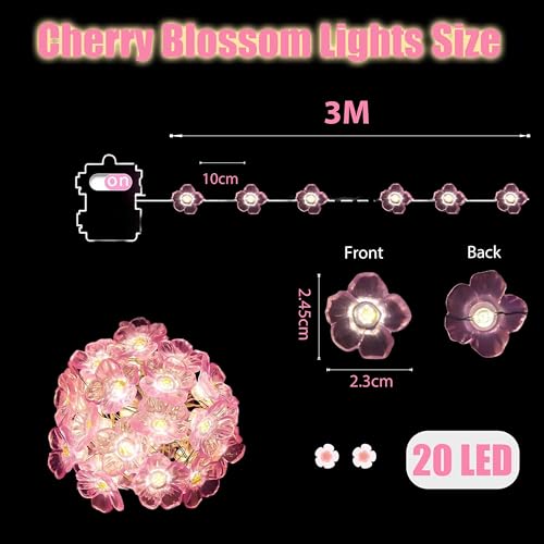 LED Lichterkette Kirschblüten Innen,3 Meters 30 LED Lichterkette Blumen Batterie,Lichterketten Rosa mit Timing-Funktion für Mädchen-Schlafzimmer,Hochzeit,Frühlings Deko