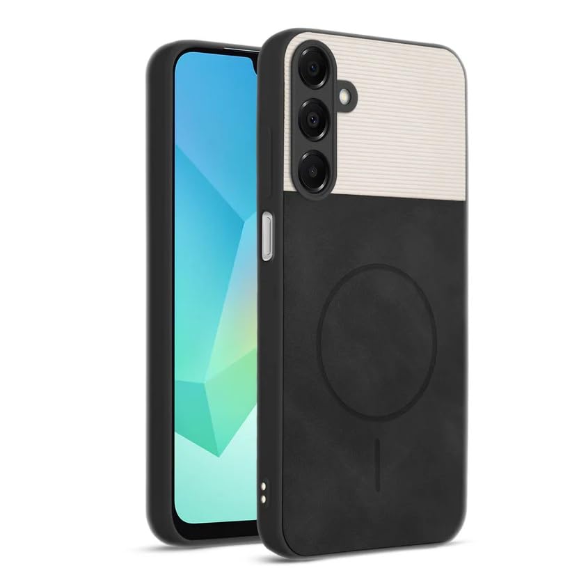 Image of Bintage CASE Mac Safe Design Hard Light Weight Back Case | Soft Border Camera Protect | Dual PU Leather Finish Back Cover Compatible for Samsung Galaxy A16 5G - White & Black