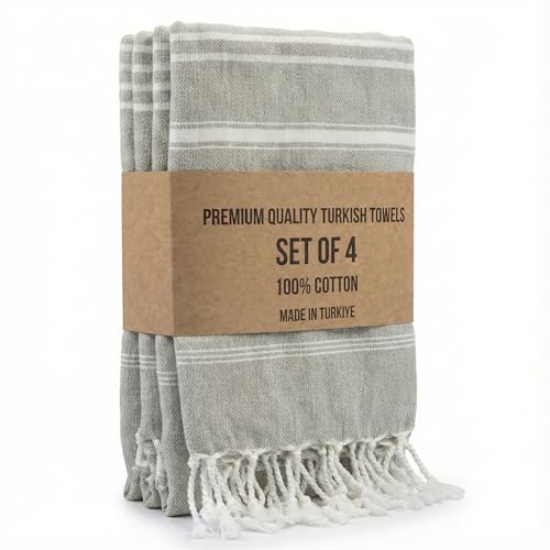 Clotho 4 Pack Silver Gray Turkish Hand Towels for Bathroom 18x40 Large 100% Cotton Soft Decorative Towel Absorbent Lightweight Quick Dry Face Towel for Travel Hair Gym Yoga