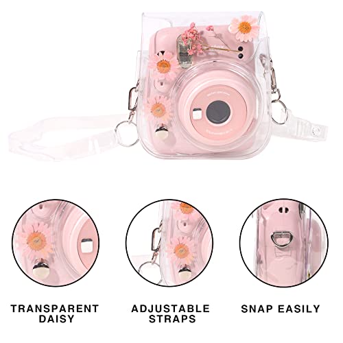 Wogozan Case For Fujifilm Mini 12/11 / 9/8 Instant Camera Protective Bag With Transparent Shoulder Strap (Real Flower - Pink) #TOP1