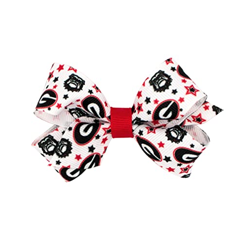 Divine Creations Girls' Collegiate Themed Game Day Logo Print Hair Bow by Wee Ones on a WeeStay Clip, Classic Grosgrain, Mini, Georgia