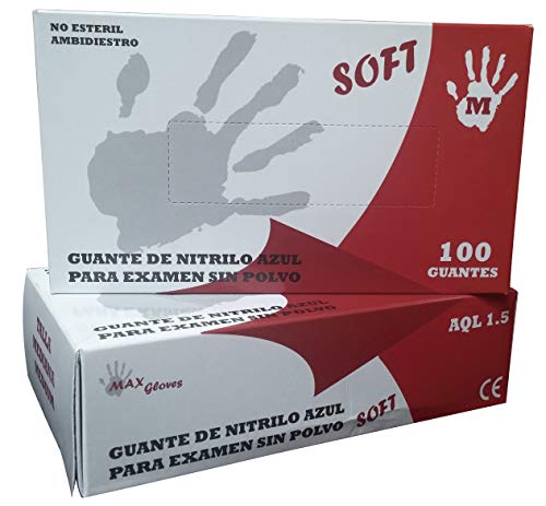 Guantes de Nitrilo Sin Polvo SOFT con Textura en Dedos Mejor Agarre - Color Azul Púrpura - 100 unidades - Talla XL (Extra Grande)