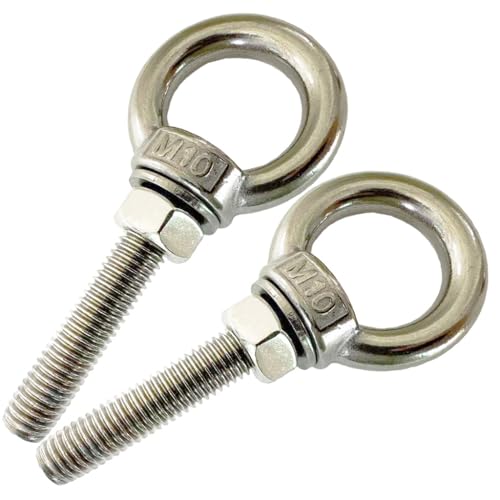 Image of Shoulder Eye Bolt, 2 PCS M10 Heavy Duty Lifting Ring 2.4 inch Threaded Eyebolt Lifting Ring Eye Bolts with Nuts and Flat Washers(Thread Length 60mm)