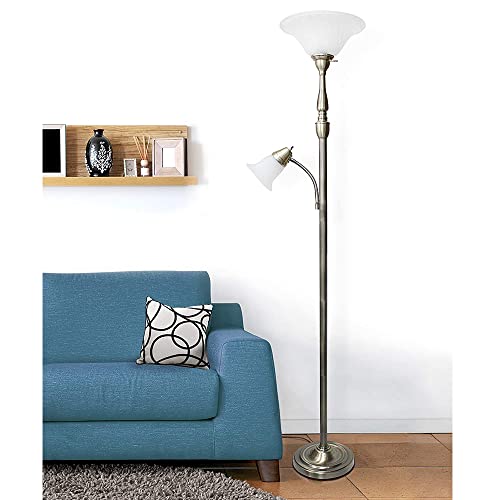 Oakestry Piedmont 71" Torchiere Floor Lamp Adjustable Reading Light 2 Light Mother Daughter White Marble Glass Floor Lamp Antique Brass Perfect Light For Bedrooms Living Room #TOP5