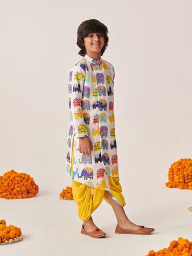 Pspeaches Boys Cotton Printed Regular Kurta Set With Dhoti Pants (15-16Years), Multi