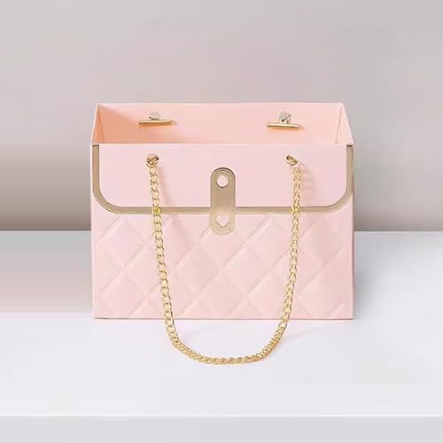 EUBUY 6 PCS Flower Paper Gift Bag, Bouquet Storage Bucket with Metal Chain, Bouquet Wrapping Basket for Wedding Valentines Day Christmas Gifts, Flower Boxes for Arrangements