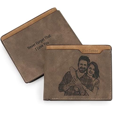 SimpleQ Personalized Engraved Photo Wallet for Men Custom Photo Leather Wallet for Men Father's Day Gift for Husband Dad Grandpa Personalized Teacher Gifts Birthday Gift Graduation Gifts(Brown) Cover