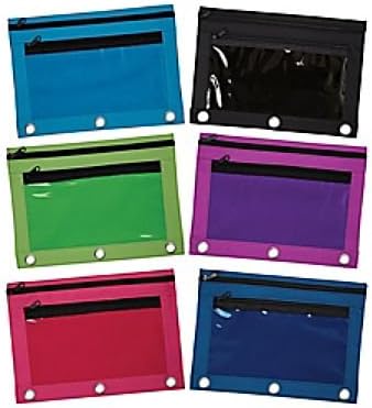 3-Ring Zippered Pencil Pouch Case with Clear Window - Varied Colors