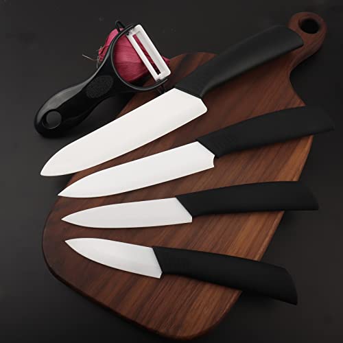 Foto von one onion Keramikmesserset, 5 teiliges Küchenmesserset, 4 Größen Keramikmesser und Sparschäler mit Scheide, Sharp, Rostbeständig Fleckenabweisend, Für Frucht Fleisch Gemüse