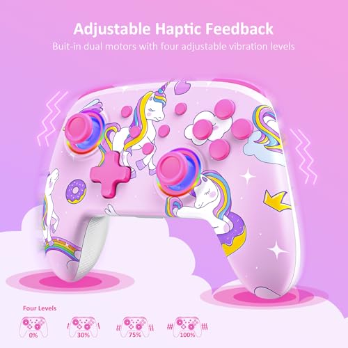 Image of NexiGo Wireless Controller (No Deadzone) for Switch 2 and Switch, Bluetooth Controllers for Nintendo Switch with Vibration, Motion, Turbo and LED Light (Pink Unicorn)