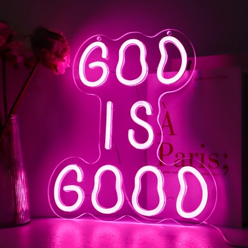 God is Good" LED Neon Light – Christian Wall Decor with USB Power, Soft Pink-Violet Glow for Bedrooms, Churches, or Gifts