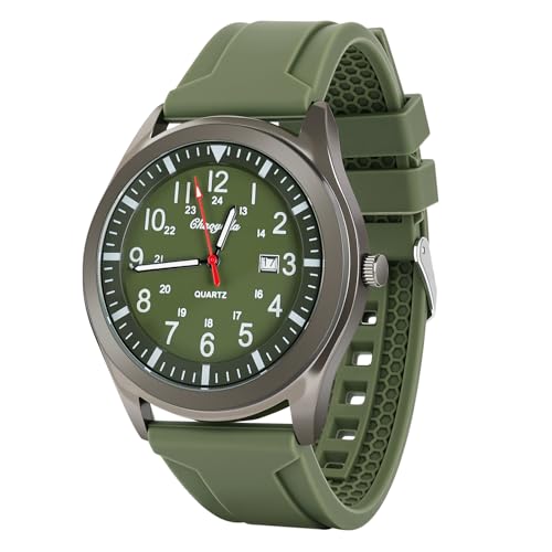 APXEL Reloj Analógico de Cuarzo, Reloj Hombre, Moda de Negocios Relojes con Fecha, con Correa en Silicona para Combinar con Moda Casual O Actividad Deportiva (Correa Verde y Esfera Verde)